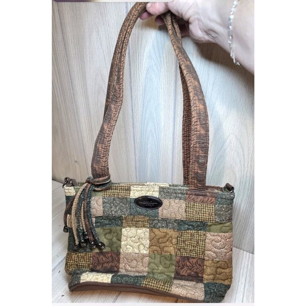Donna Sharp Patchwork Quilted Messenger Shoulder Handbag Purse Blue Green Brown